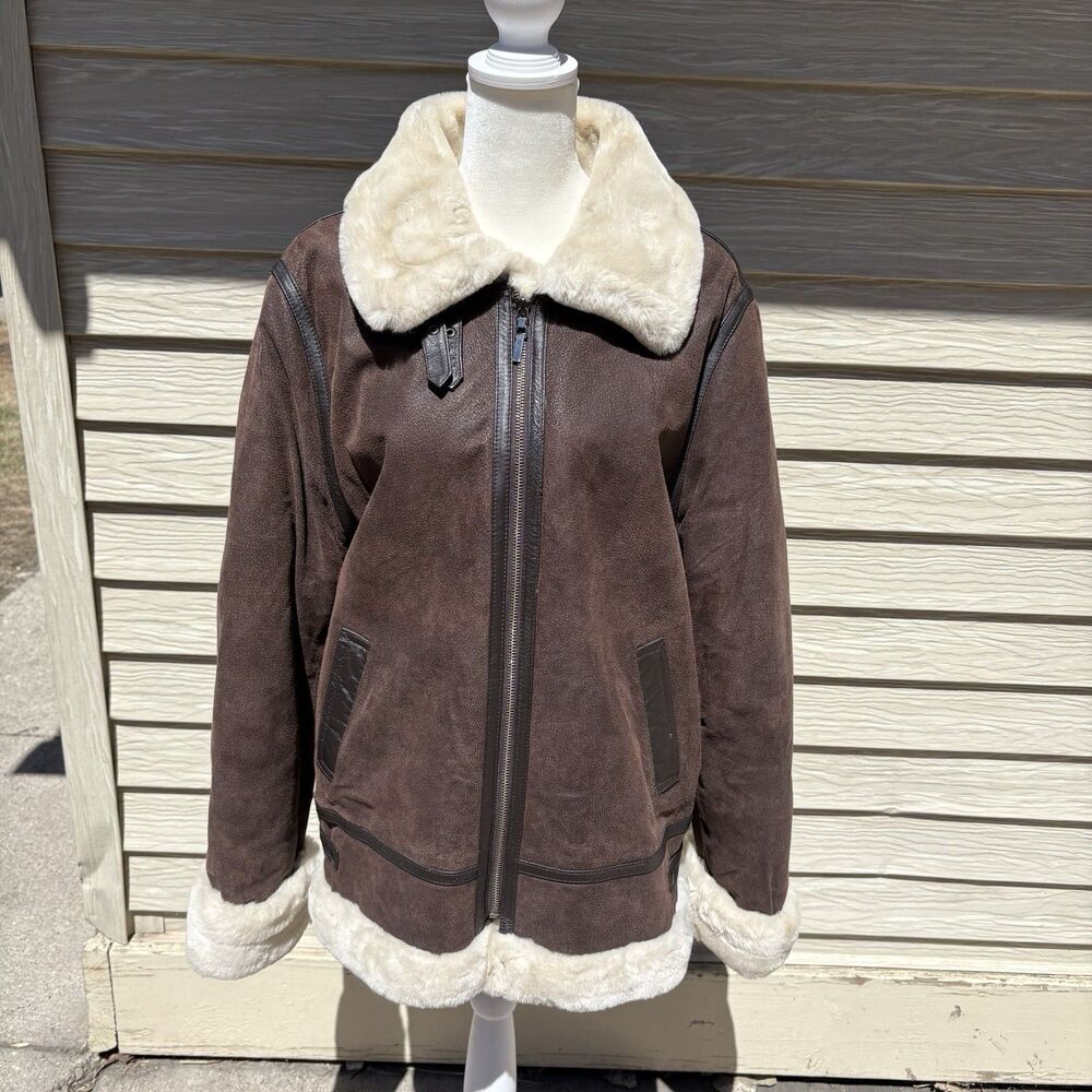 Vintage St Johns Bay Jacket Brown Leather Aviator B3 Bomber Large Leather